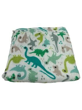 Tula Dinosaur Print Muslin Bamboo Baby Blanket Green Tan